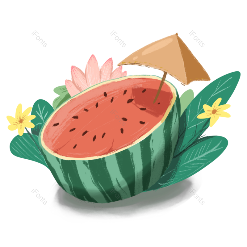 西瓜图片,夏天元素,夏日PNG,手绘免抠素材